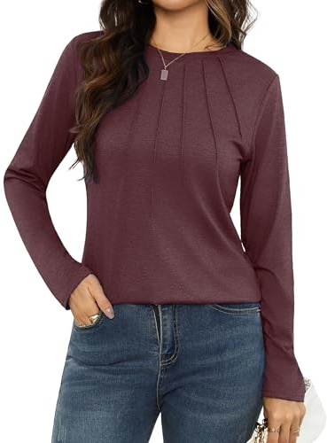 Gyabnw Maglietta Donna Maniche Lunghe Maglia Elegante T-Shirt Girocollo Donna Magliette Tshirt Morbido Moda Camicia Top Casual Tee