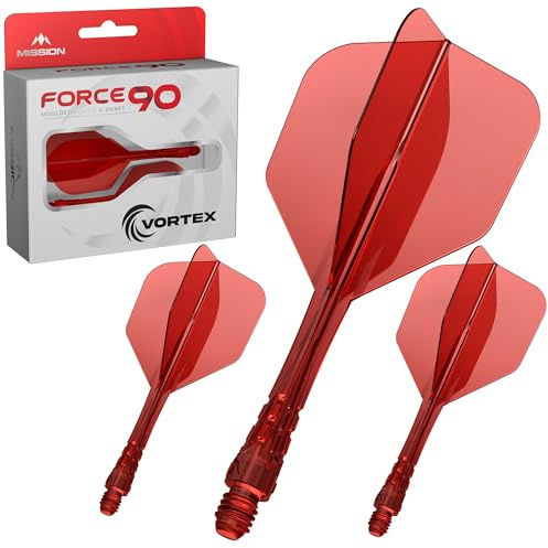 Mission Darts | Force 90 Vortex | Integrated Precision Moulded Dart Flight And Shaft System | Multiple Styles | Multiple Colours. (Standard No6 - Short, Clear Red)