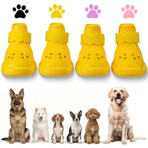 Dog Shoes for Hot Pavement and Snow – Waterproof, Non-Slip, Breathable Booties with Adjustable Straps for Small, Medium and Large Dogs (Yellow, M)