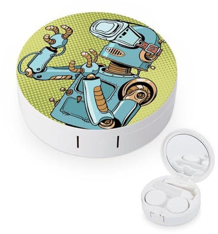 fkgvwo Contact Lens Case Blue Robot Contact Lens Box Travel Kit Portable for Travel & Home
