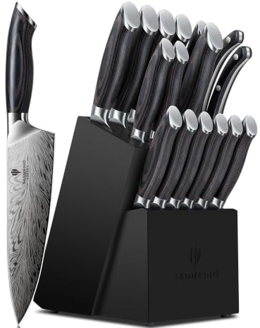 SANMEIHO 16 Pieces Knife Set, Knife Block Set in Powder Steel, Ultra Sharp