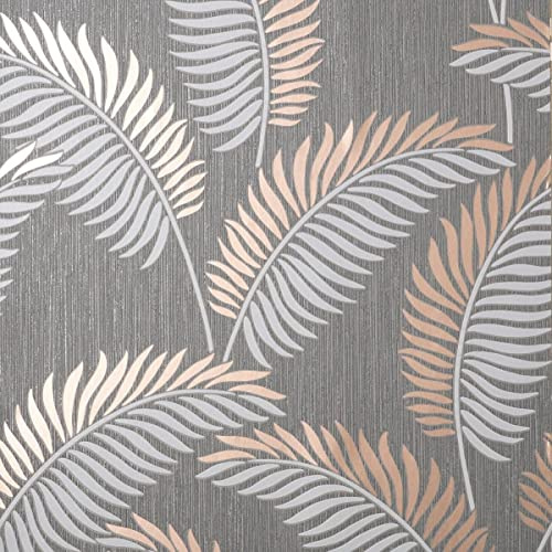 Fine Decor Cascade Leaf Grey/Rose Gold