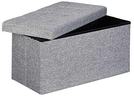 Relaxdays Baúl Almacenamiento Plegable, Lino, Gris, 38 x 76 x 38 cm