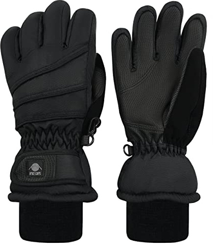 N'Ice Caps Kids Waterproof Winter Thinsulate Warm Gloves (Black, 7-8 Years)