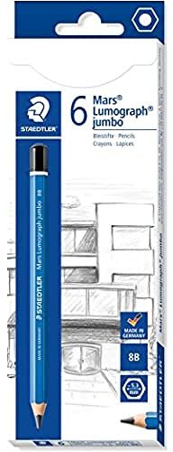 STAEDTLER Jumbo-Bleistifte Mars Lumograph jumbo, Sechskantform, hohe Bruchfestigkeit, hohe Qualität Made in Germany, Härtegrad 8B, 6 Stifte in Kartonfaltschachtel, 100J-8B