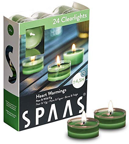 Spaas 24 Duftenden Clearlights, Teelichter mit durchsichtigem Halter, ± 4,5 Stunden - Heart Warmings
