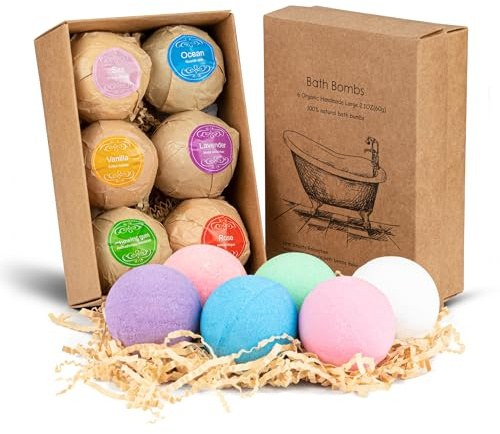 HENMI Bath Bombs Gift Set, 6 Handmade Fizzy Bathbombs, Organic Natural Essential Oil Spa Bomb, Birthday Christmas Anniversary Bubble Spa Bath Gift Bath Bombs for Women