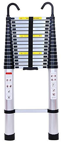 Ausziehbare Teleskopleiter, 6,2 m, Mehrzweck-Stufen, 6,2 m, mit abnehmbaren Haken, maximale Traglast 150 kg, für Mehrzweck, super hohe und sichere Aluminiumleiter, EN131-geprüft