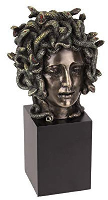 Veronese Design Cast Bronze Resin Medusa Head Figure on Plinth Bust Sculpture Painted Accent Art