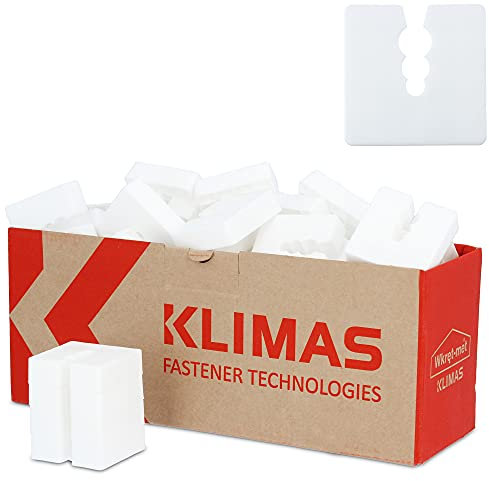 KLIMAS® Abstandshalter Kunststoff 15mm 50 Stück Distanzscheiben Set Weiß | Sockelprofile Sockelschienen Ausgleichstück Distanzstück für Universal-Dübel mit 3 Durchmesser Ø 6/8/10 mm PE Abstandhalter