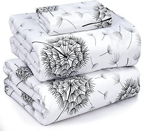 Ruvanti 100% bomullslakan – krispigt kylande percale tvillinglakan, 40 cm djup ficka, andningsbar och hållbar, maskros, 3 stycken