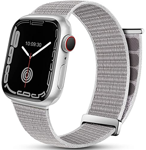 Mastten Sportloop-armband kompatibla med Apple iWatcharmband 45 mm 44 mm 42 mm, andningsbar nylon män kvinnor armband, justerbart elastiskt flätat ersättningsband för iWatch Series SE 7 6 5 4 3 2 1, grå