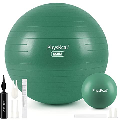 PhysKcal 65cm Green Dicker Gymnastikball und 23 cm Pilatesball Set, Anti Burst Gymnastikball, Anti-Rutsch-Sitzball, Balanceball, Yogaball für Zuhause, Fitnessstudio und Büro
