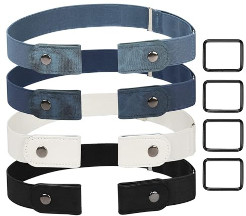 CoKeeSun 4 Pcs No Buckle Belts for Women Elastic Belt Buckle Free Invisible Ladies Belts Adjustable Unisex Waist Belt for Jeans Pants Dress, 4 Colors (2xl)