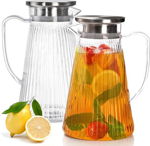 Cididu 2 Pack 1.5 Litre Plastic Pitcher with Lid, Unbreakable Water Jug BPA-Free, Clear Ice Tea Pitchers with Handle for Lemonade, Cold or Hot Beverages, Juice, Milk, Fridge, Parties, Events