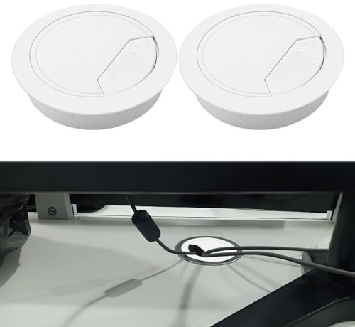 Desk Cable Grommet,2 Pcs Table Desk Grommet,White Desk Grommet 60mm,Computer Grommet for Desk Table Cable Tidy,Plastic Desk Cable Hole White 60mm for Home Office Table Computer Desk Hole Cover