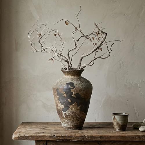 Wabi Sabi Decor Jarrón Vintage Oxidado - 8.7 pulgadas de Alto Jarrón Rústico de Granja Wabi Sabi para Centro de Mesa, Jarrones de Cerámica Texturizada para Decoración del Hogar, Mesa, Sala de Estar