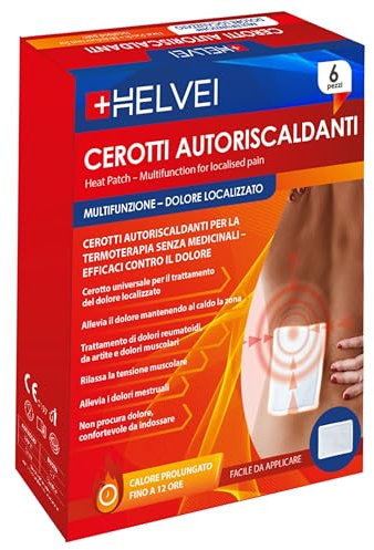 CEROTTI AUTORISCALDANTI HELVEI MULTIFUNZIONE - DOLORI SCHIENA, SPALLE, COLLO, GAMBE, DOLORI MESTRUALI - 8 ORE DI CALORE - TERMOTERAPIA SENZA MEDICINALI - 6 PEZZI