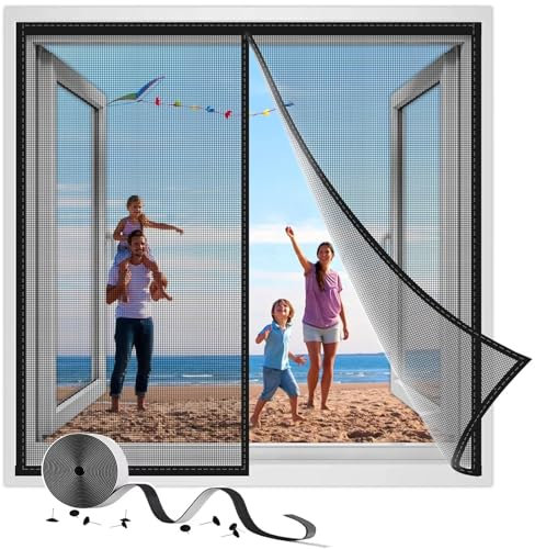 Cortina antiinsectos L120xH145 cm, antracita Cortina antiinsectos con listón de fijación de aluminio, sin perforación con láminas, contrapesos cosidos, reforzada, negro