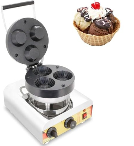 ERICAT Máquina para Hacer Conos De Gofres Eléctrica, Máquina para Hacer Corteza De Helado con Panel De Control LCD, Control Independiente De Tiempo Y Temperatura, para Uso Doméstico Y Comercial