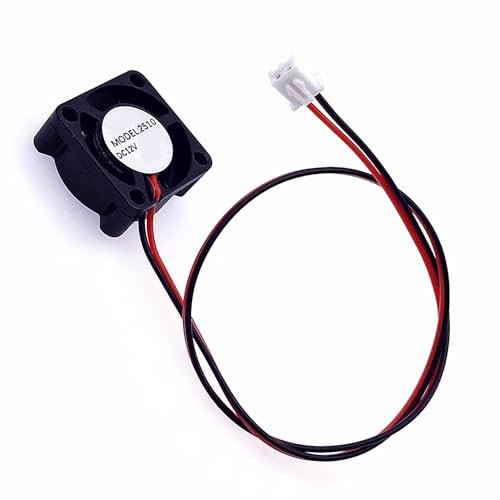 JZK Mini ventilador refrigeración 25x25x10 mm DC 12V 25 mm con 2 pines, 9000 rpm 0.04 A,2510 pequeño ventilador DC sin escobillas 2,5cm para placa desarrollo, tarjeta gráfica, ventilador impresora 3D