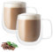 APACALI 2 tazze da caffè in vetro a doppia parete, 400 ml, a doppia parete, con manico, per cappuccino, bicchieri da caffè trasparenti con manico, per latte macchiato e cappuccino