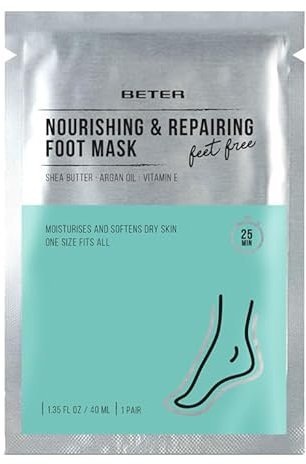 Beter - Maschera idratante per i piedi Feet Free, con Urea, Burro di Karité, Olio di Argan e Vitamina E, Calzini idratanti, Ripara, nutre e ammorbidisce, Ideale per piedi secchi e screpolati.