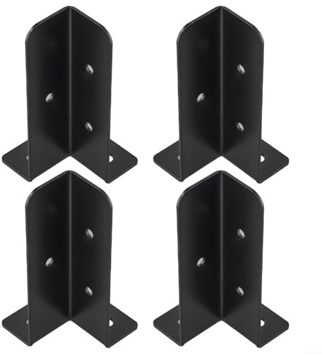 ZAMETTER Lot de 4 supports d'ancrage réversibles en métal réglables avec matériel de montage pour clôture en bois, boîte aux lettres, jardin, terrasse, noir
