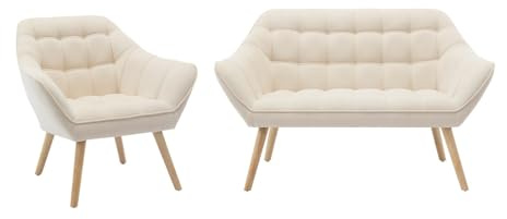 Vente-unique - Canapé 2 Places et Fauteuil en Tissu Beige Caserta