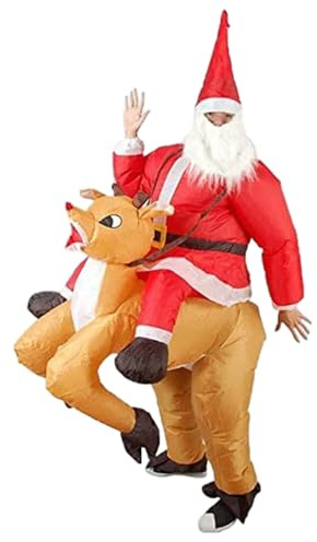 Obelunrp Disfraz de Santa Inflable para adultos, Diverten Santa Claus Riding Elk Traje para el cosplay de Navidad (por encima de 150 cm)