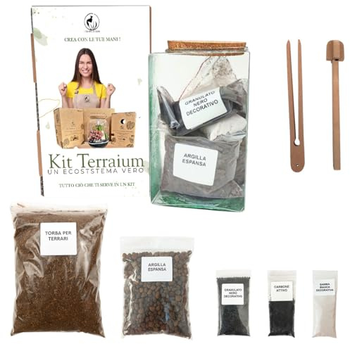 I GIARDINI DI GIULIA – Kit terrario de cristal cuadrado de 12 x 20 cm con tapón de corcho, ecosistema decorativo para plantas de interior, sin planta, decoración natural, fabricado en Italia