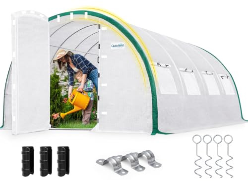 Quictent 20x10x6.6 FT Premium Greenhouse for Outdoors with 2 Door Frames, Reinforced Top Structure & Cover, Large Heavy Duty Walk-in Tunnel Hoop Green House for Garden Backyard Flower Winter, White