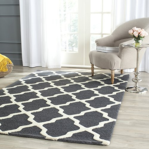 Safavieh Trellis Indoor Hand Tufted Rectangle Area Rug, Cambridge Collection, CAM121, in Dark Grey / Ivory, 152 X 244 cm for Living Room, Bedroom or Any Indoor Space