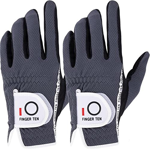 FINGER TEN Golfhandschuhe Herren Links Rechts Golf Handschuh Wert 1 Paar Golfhandschuh Linke Rechte Hand Handschuhe für Männer Golfer, Allwetter Mikrofaser Rain Grip (Dunkelgrau, XL, Links)