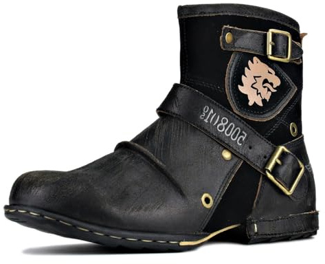 Herr Stövlar Chukka Motorcykel Boots för Män Vandring Combat Ankel Biker Dragkedja Mode Känga Svart Brun OS-5008-1-D2-11.5