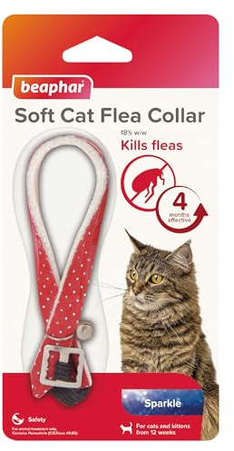 Beaphar, Soft Flea Collar for Cats, Kills Fleas For up to 4 Months, Veterinary Medicine, Adjustable With Safety Mechanism, For Cats From 12 Weeks of Age, 1 x Sparkle Collar, Colours May Vary