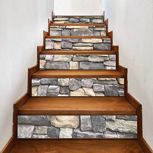 A.Monamour Treppenaufkleber Selbstklebend 3D Felsen Steine ​​Ziegelmauer Textur Hintergrund Vinyl Wasserdicht Treppe Aufkleber Fliesenaufkleber Abziehbilder Wandaufkleber Wandtattoos 6 Stücke