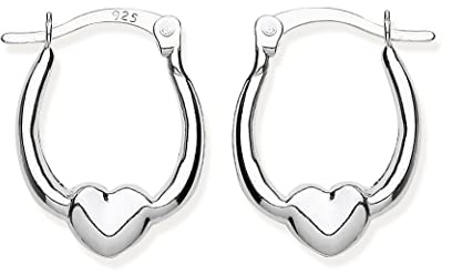 Sterling Silver HEART Creole Hoop Earrings -