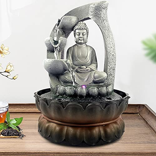 Fontana per interni Buddha, decorazione zen e Feng Shui, fontana da tavolo con sfera arrotolata, 4 colori, resina sintetica, decorazione da tavolo per ufficio a casa