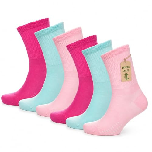 GM Apparel 6 Pairs Ladies Bamboo Diabetic Extra Wide - Non-Elasticated Socks with Hand Linked Toe – UK 4-8 (Assorted)
