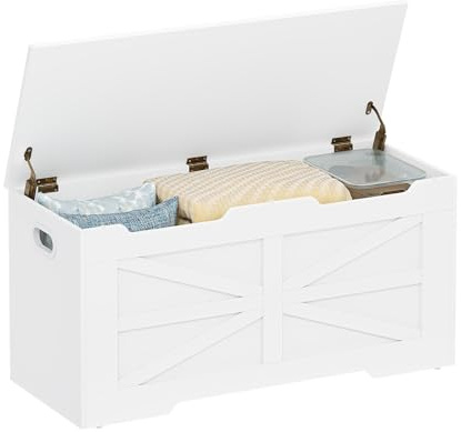 Hzuaneri 39.4 Storage Chest, Extra Large Storage Trunk with 2 Hinges, Wooden Box Bench, Lift-Top Organizer Chest, Shoe Bench for Entryway, Bedroom, Living Room, White SB03403X