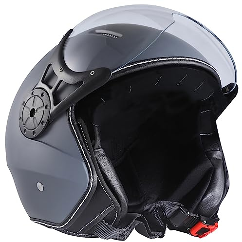 Harssidanzar Motorcycle Helmet Single Visor Open Face Motorbike Scooter Moped Helmet Cruiser, DOT Approved,for Men and Women CU604US, 4 Grey, Size Large