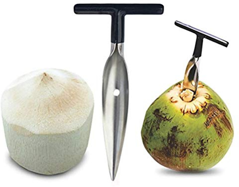 Kokosnötsöppnare verktygssats, hållbar kokosnötsöppnare, livsmedelssäker, kokosvattenöppnare, flasköppnare i rostfritt stål för kokosnöt (BLACK)