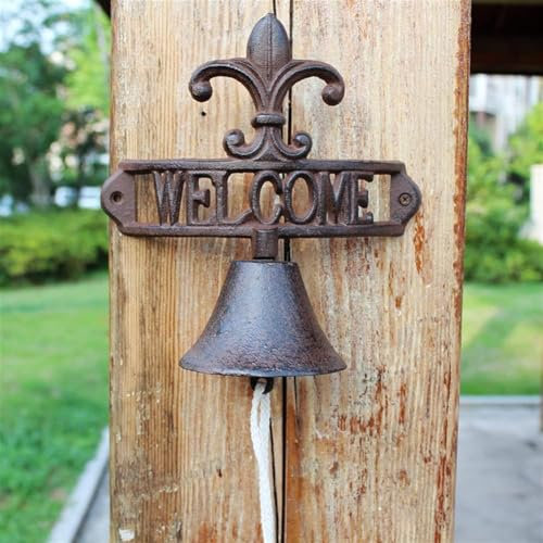 cast iron door bell,antique vintage doorbell Wall Mounted Antique Doorbell Cast Iron Wall Bell Wall Mounted Chimes welcome Entry Door Bell, Antique Doorbell Hand Bell ​for Decoration, Front Door, Inte