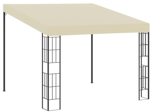Mengtu Wand-Pavillon mit Dach UV Schutz Anbaupavillon Sonnenschutz Pergola Gartenpavillon Gartenzelt Partyzelt Terrassendach Überdachung 3x3 m Cremeweiß Stoff Garten Möbel