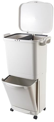 KITCHEN MOVE Pattumiera di Tri Selettivo per Riciclaggio 45L VALORIS a Pedale con Ruote e Maniglia - Doppio Scomparto 30L + 15L Dimensioni 48,5 x 33,4 x 79 cm