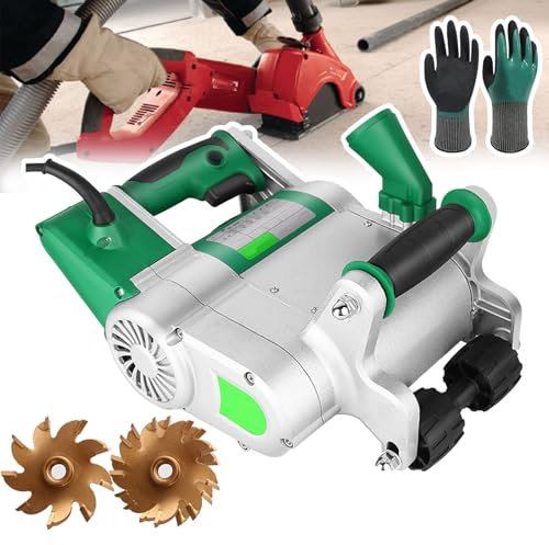 pedenencelia Rozadora Eléctrica Paredes Ladrillo,Cortadora Concreto,Máquina Cortadora Ranuras para Paredes Pisos,con Guantes Y Hoja De Sierra 25/35-Para Ranurar En Varias Paredes