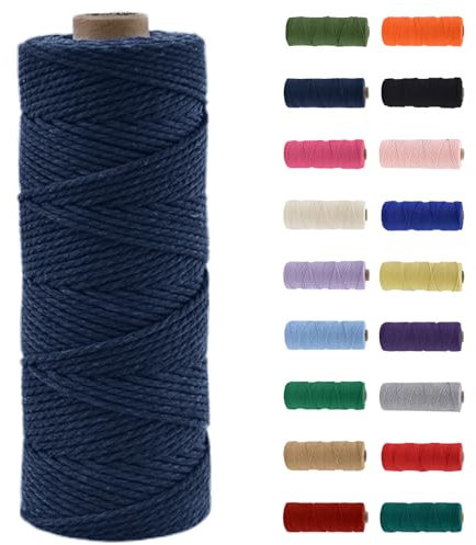 MORAINJAY 2mm Cotone Macramè 100% Naturale,Blu Navy 100m Filato Non Sbiancato Senza Chimici per DIY, Bomboniere, Decorazioni - Cordame in Cotone per Crafts