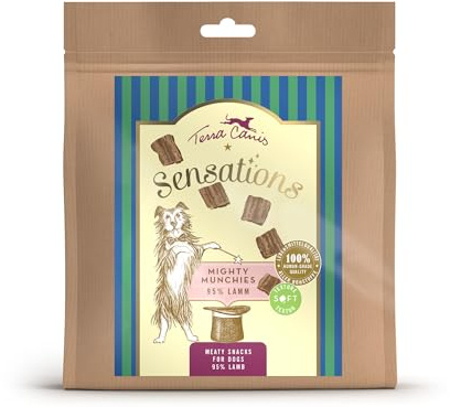 Terra Canis Sensations – Mighty Munchies 90 g I mjuk konsistens och särskilt smakrik I Premium Snack för hundar i 100 % livsmedelskvalitet av alla råvaror I spannmålsfri och glutenfri (lamm)