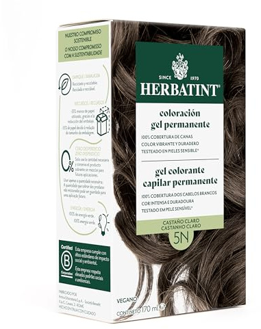 Herbatint Colorazione per Capelli in Gel 5N Castano Chiaro - 170 ml | Senza Ammoniaca, 100% Copertura di Capelli Grigi | con 8 Estratti Biologici, Ideale per pelli Sensibili